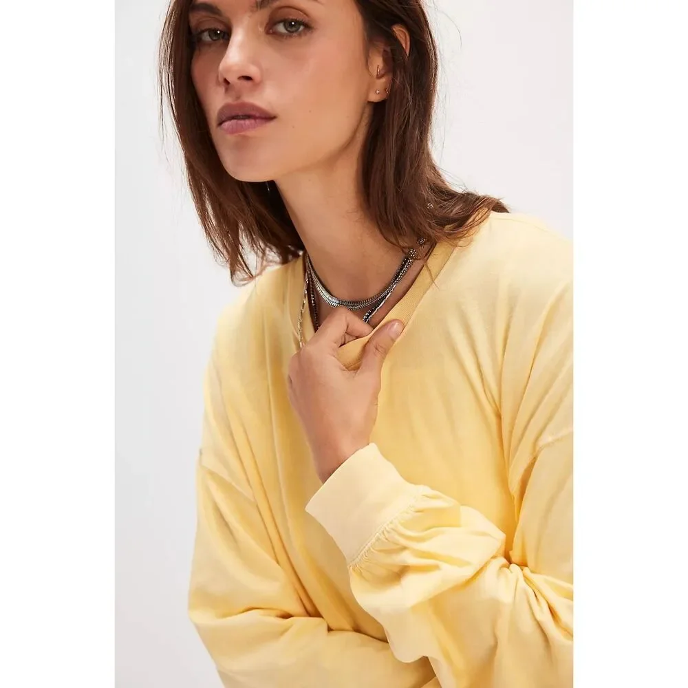 Free people We The Free Perfect Oversized long sleeve Tee yellow S NEW